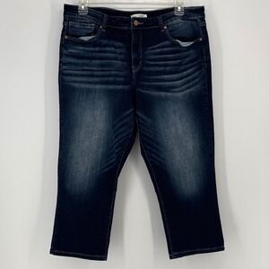 BKE Gabby Capris Womens 34 Dark Wash Curvy Fit High Rise Distressed Denim